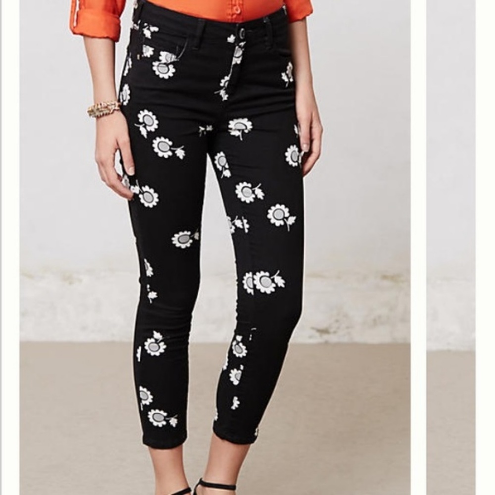 Anthropologie Skinny Jeans Black Floral Pattern